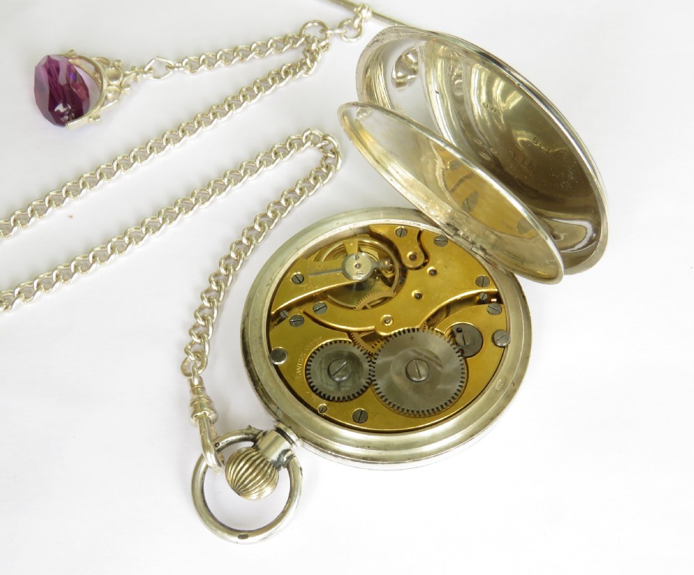 Antique Swiss silver pocket watch and chain View IV
