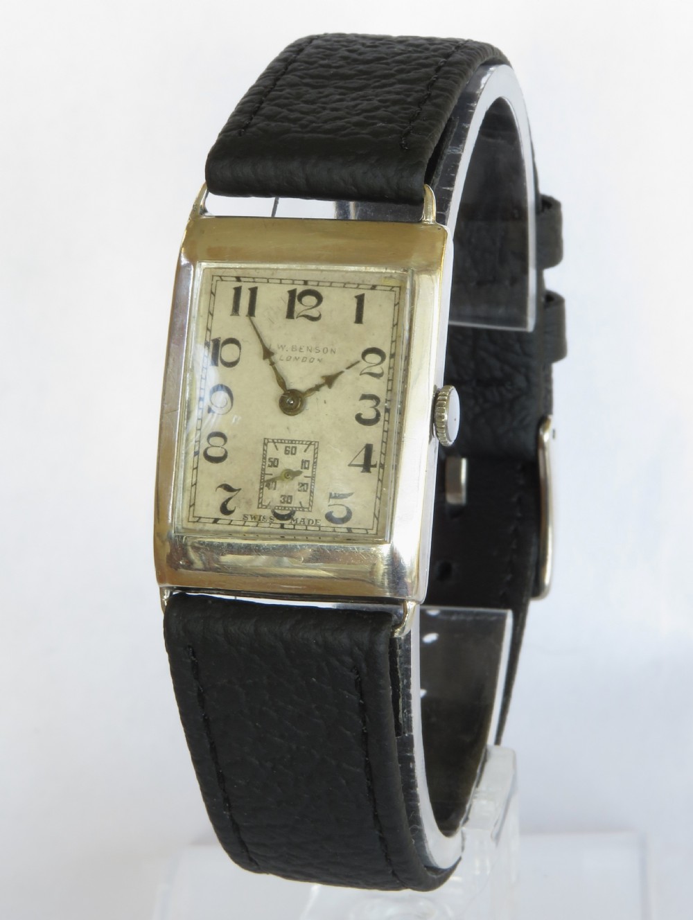 Mid-size silver J W Benson wrist watch, 1938