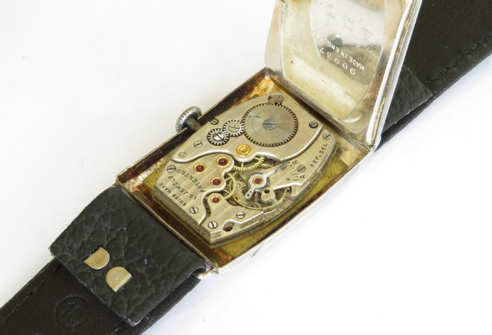 Mid-size silver J W Benson wrist watch, 1938 View III