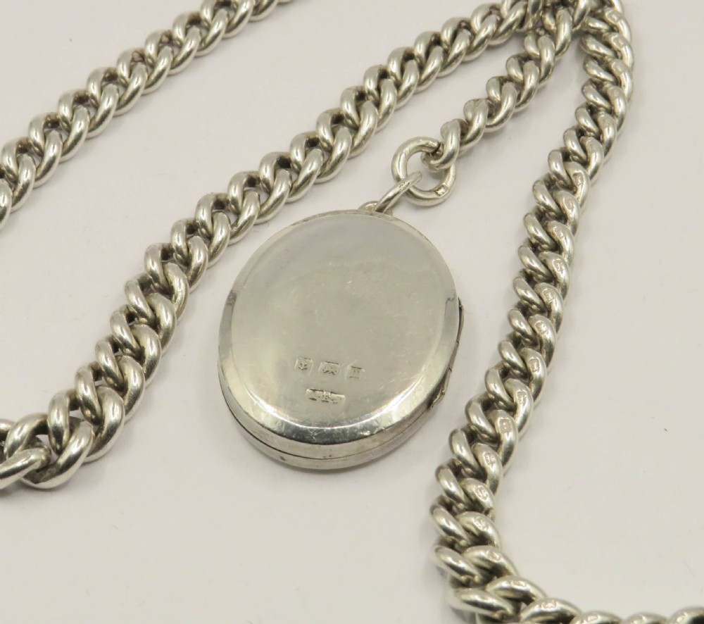 Antique silver double watch chain and locket fob View III