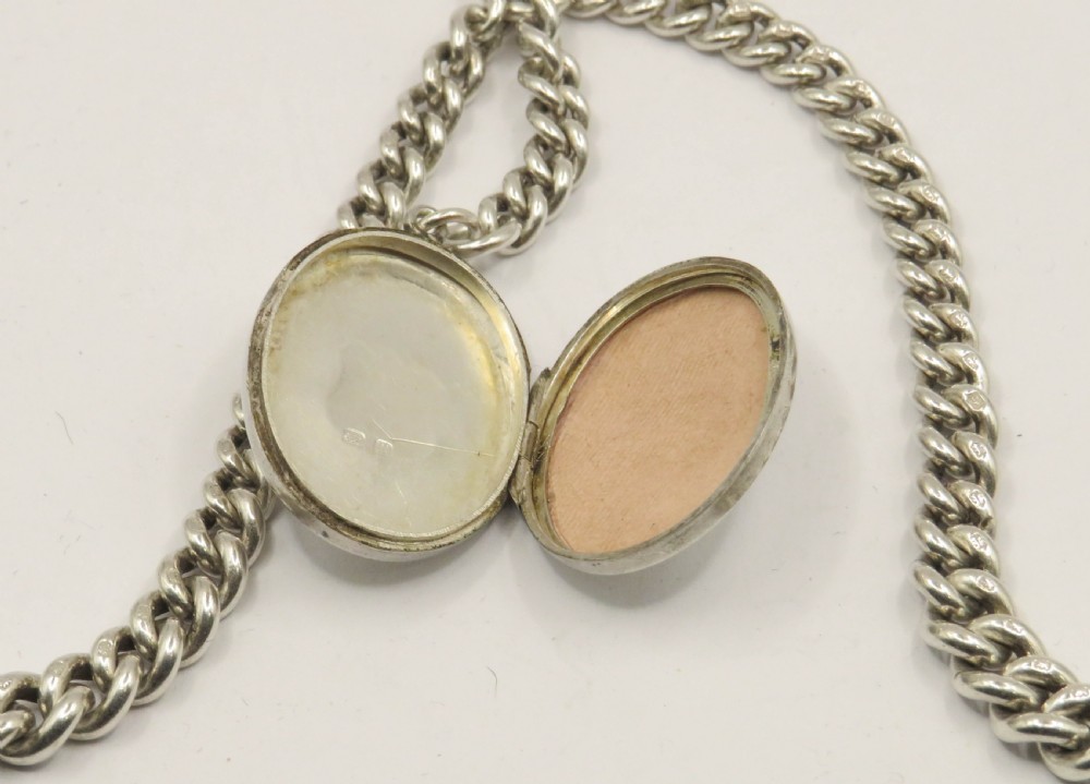 Antique silver double watch chain and locket fob View IV