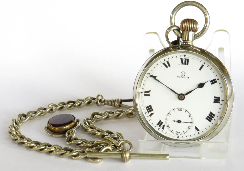 Antique Omega pocket watch and chain