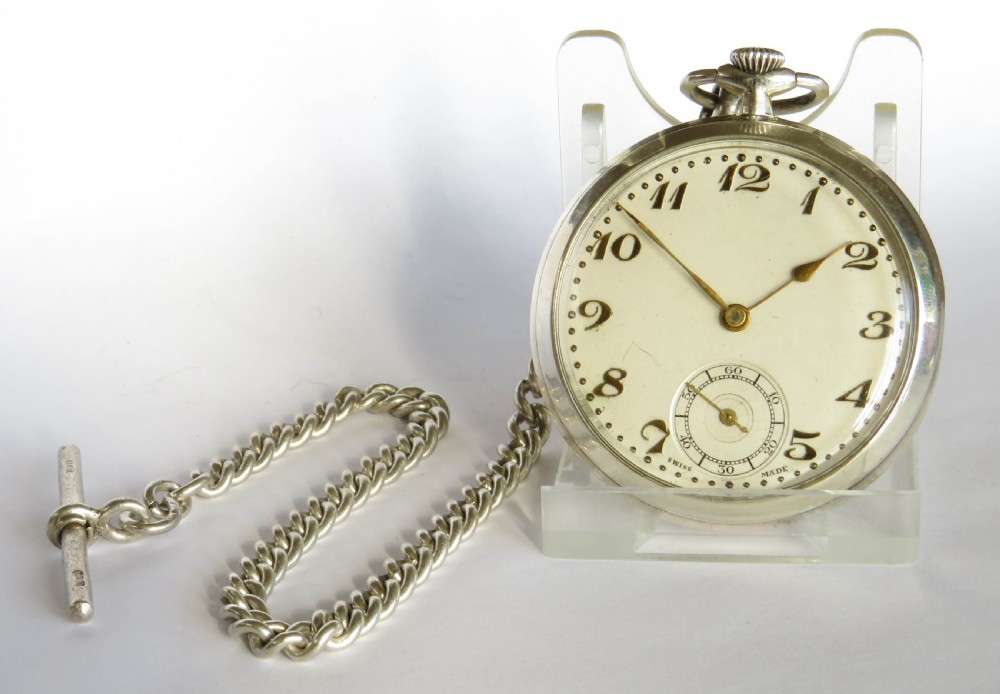Silver 1930s pocket watch and chain