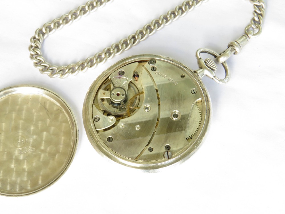 Silver 1930s pocket watch and chain View II