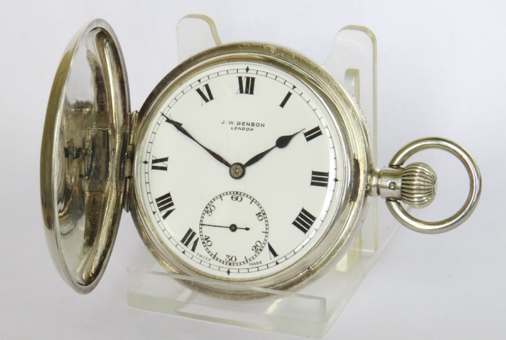 Antique silver Cyma full hunter pocket watch for J W Benson