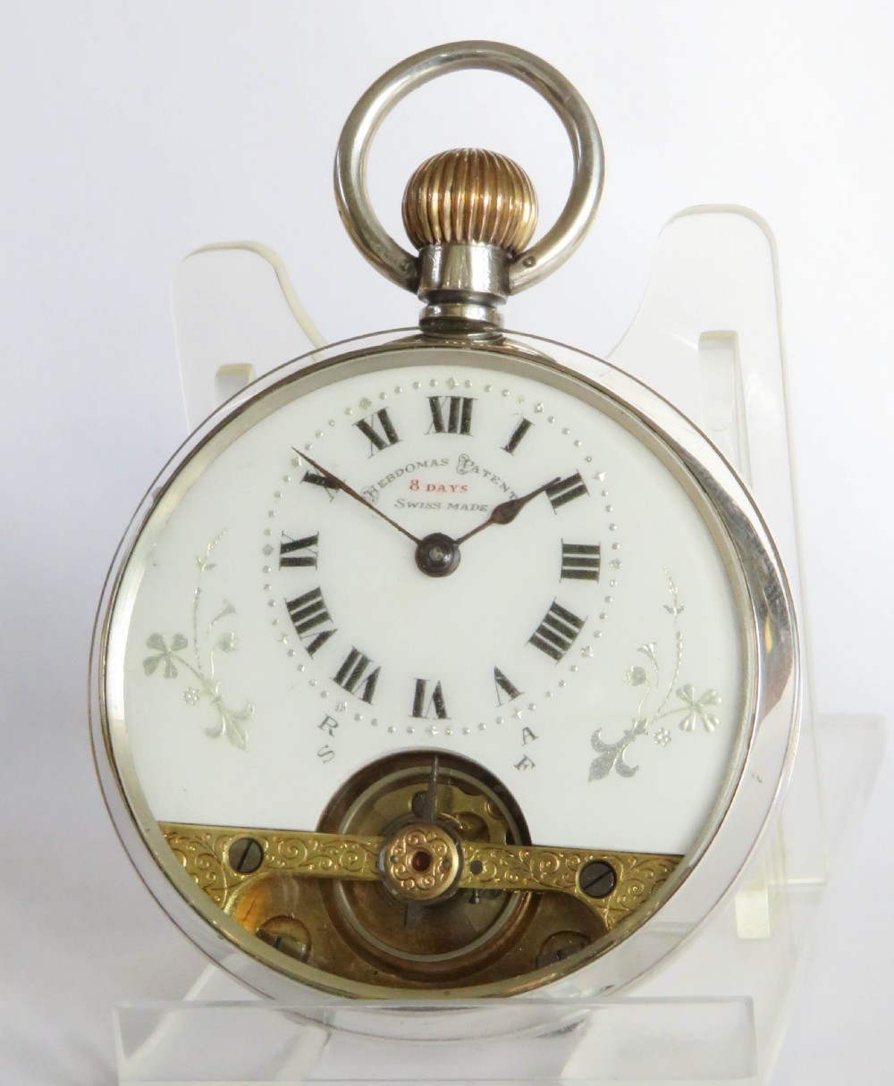 Antique silver Hebdomas Patent pocket watch, 1915