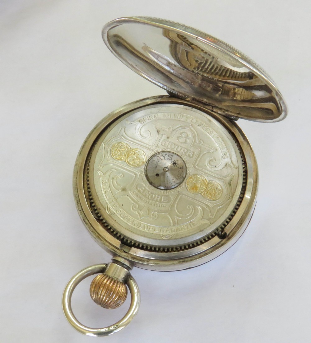 Antique silver Hebdomas Patent pocket watch, 1915 View III
