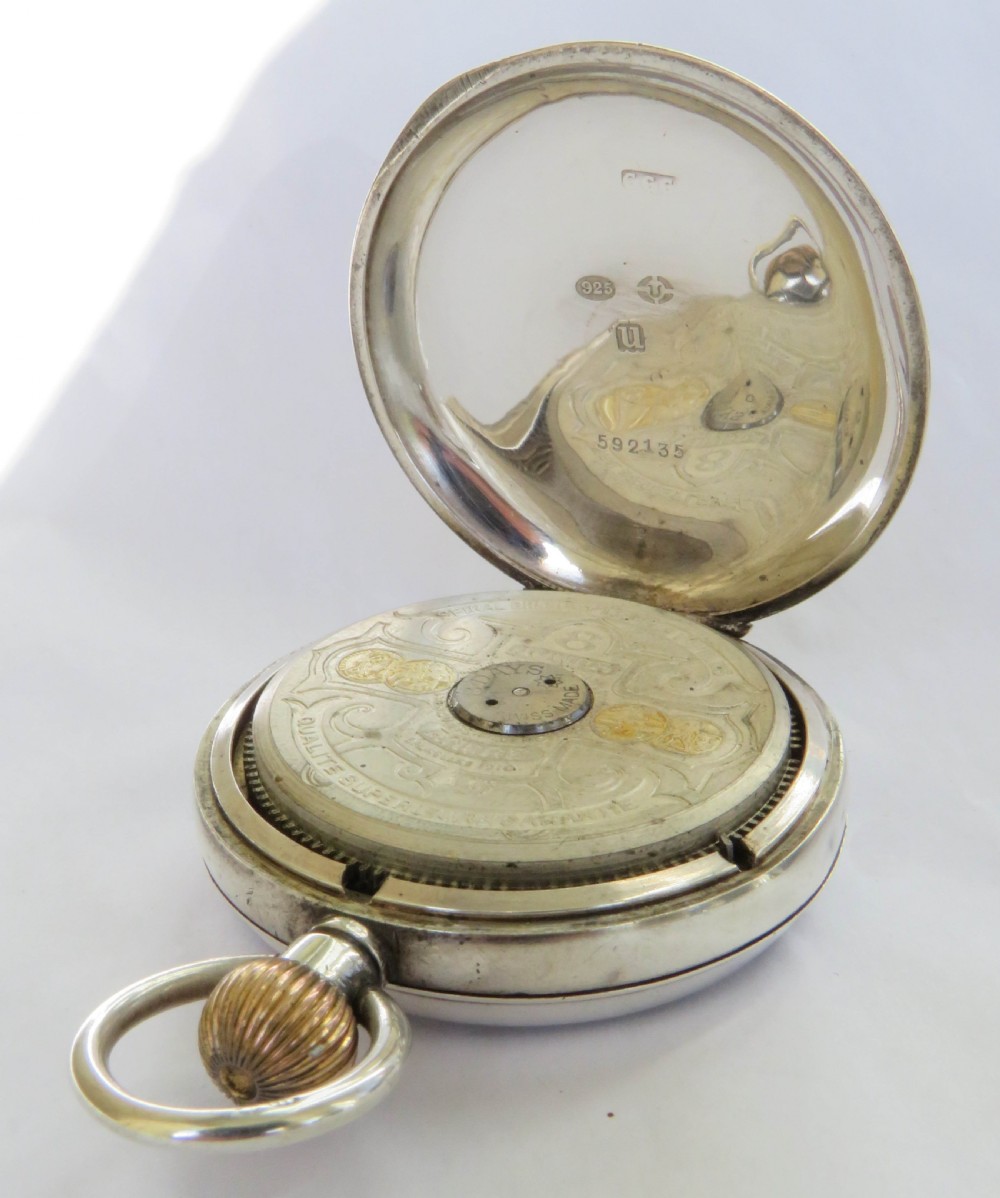 Antique silver Hebdomas Patent pocket watch, 1915 View IV