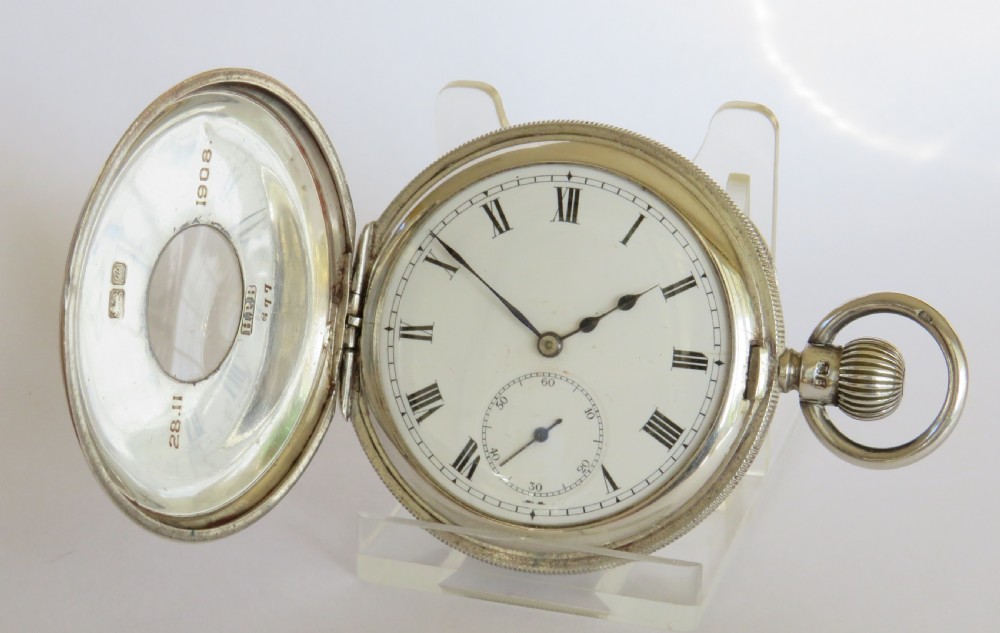 Antique silver Dreadnought pocket watch by Leal Chatelain & Cie View II