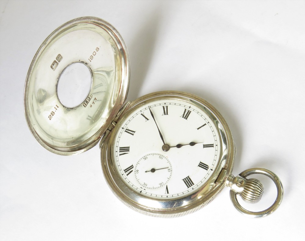 Antique silver Dreadnought pocket watch by Leal Chatelain & Cie View III