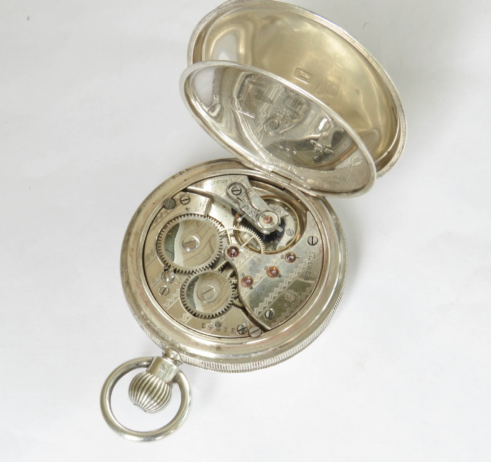Antique silver Dreadnought pocket watch by Leal Chatelain & Cie View V