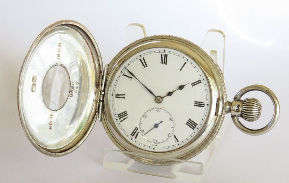 Antique silver Dreadnought pocket watch by Leal Chatelain & Cie View VII