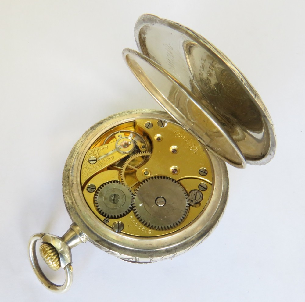 Antique silver Omega pocket watch, 1912 View IV