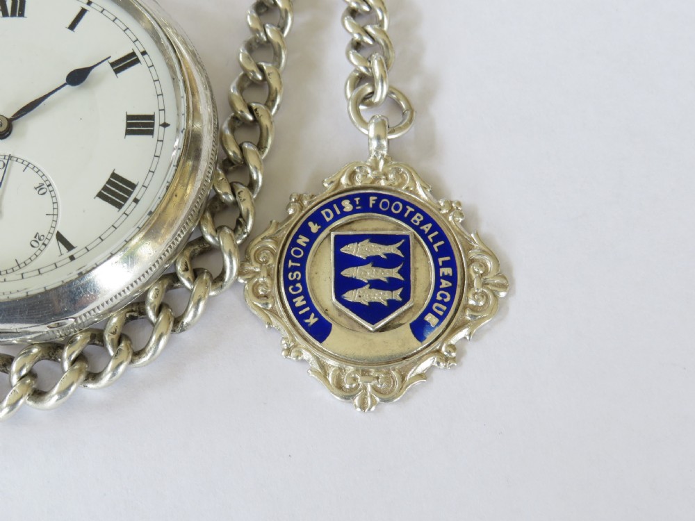 Antique silver Syren pocket watch & albert View VI