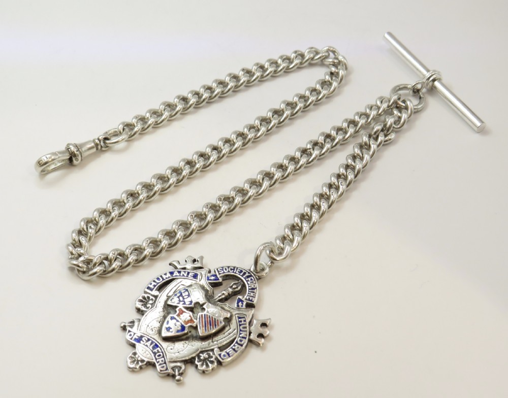 Antique silver watch chain and fob, Salford