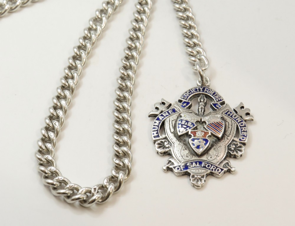 Antique silver watch chain and fob, Salford View II