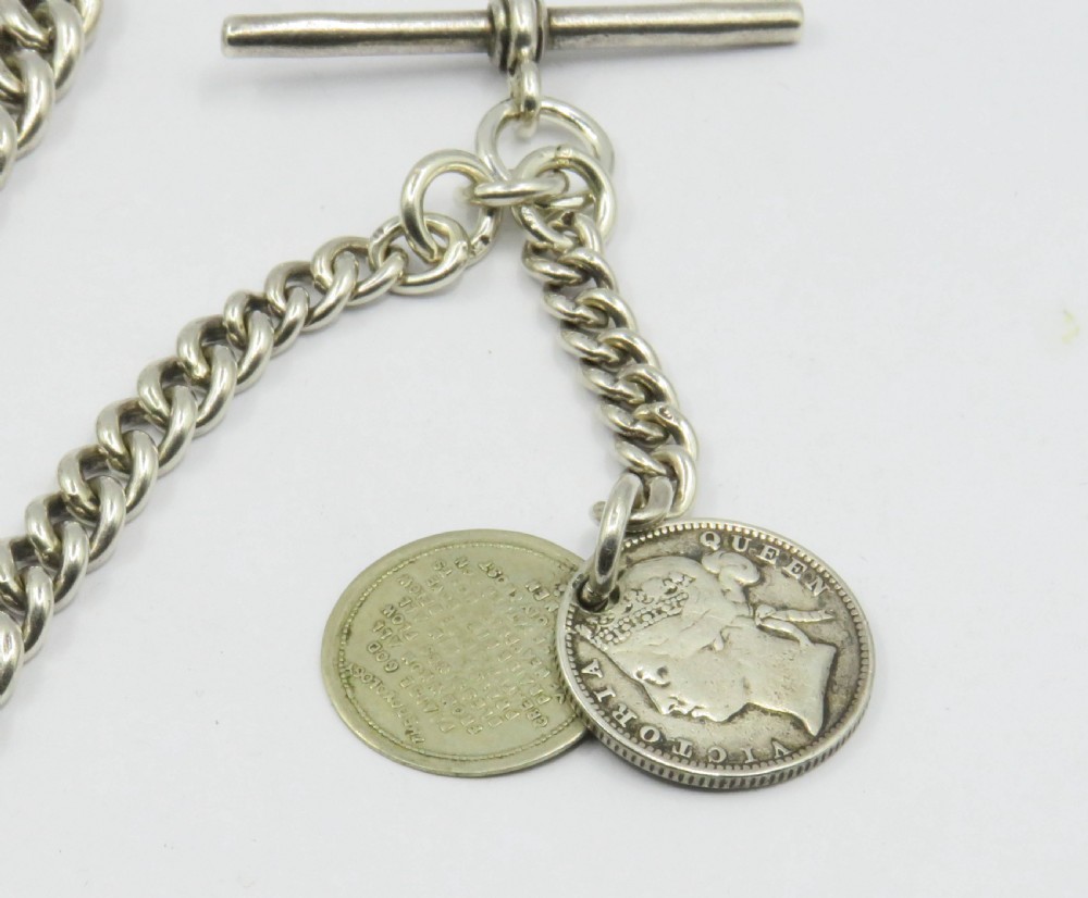 1917 silver watch chain by Edwin Page, with fobs View III