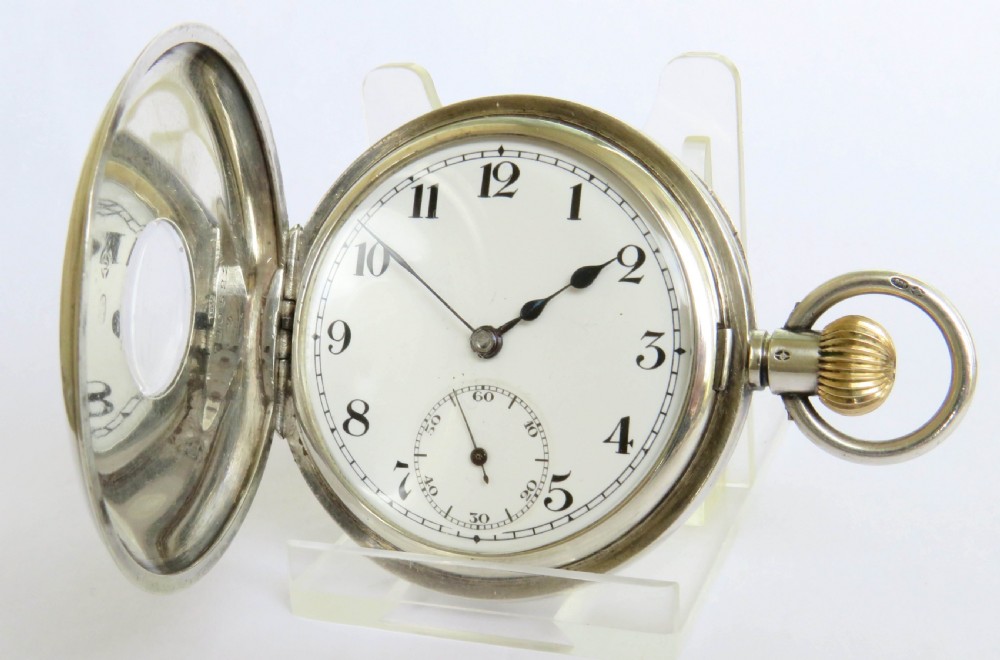 Antique silver half hunter pocket watch, 1919 View II