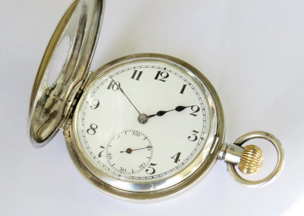 Antique silver half hunter pocket watch, 1919 View III