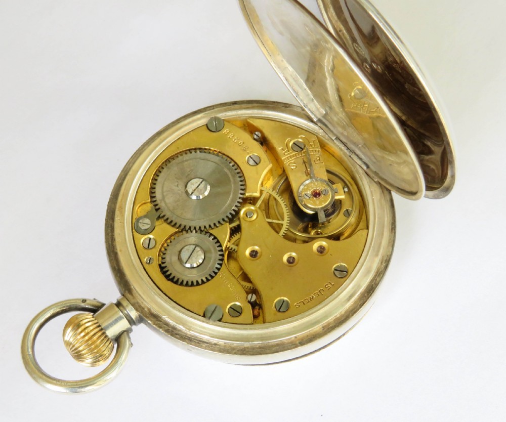 Antique silver half hunter pocket watch, 1919 View IV