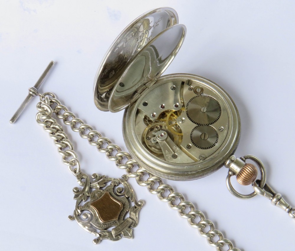 Antique Kays “Universal” Lever silver pocket watch and chain View IV