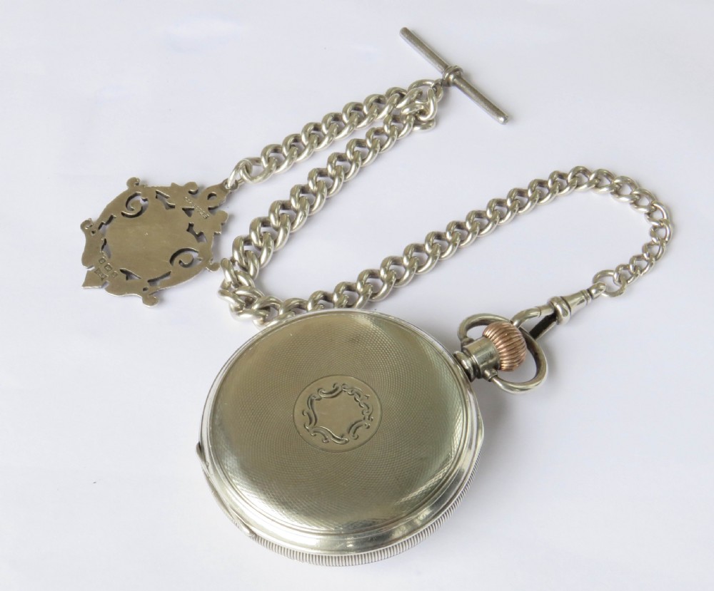 Antique Kays “Universal” Lever silver pocket watch and chain View V