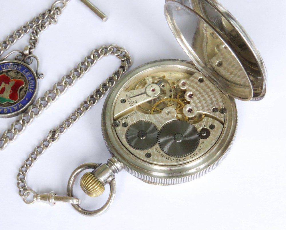 Antique silver Cyma pocket watch and chain View III