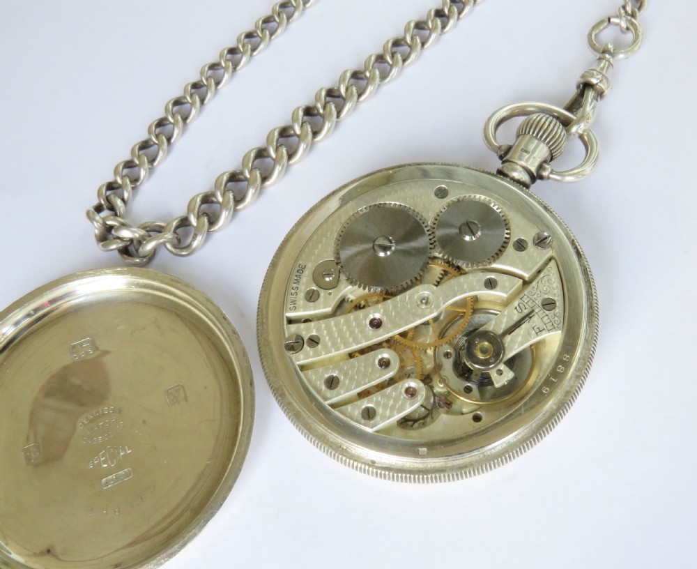 Antique silver Cyma pocket watch and chain View III