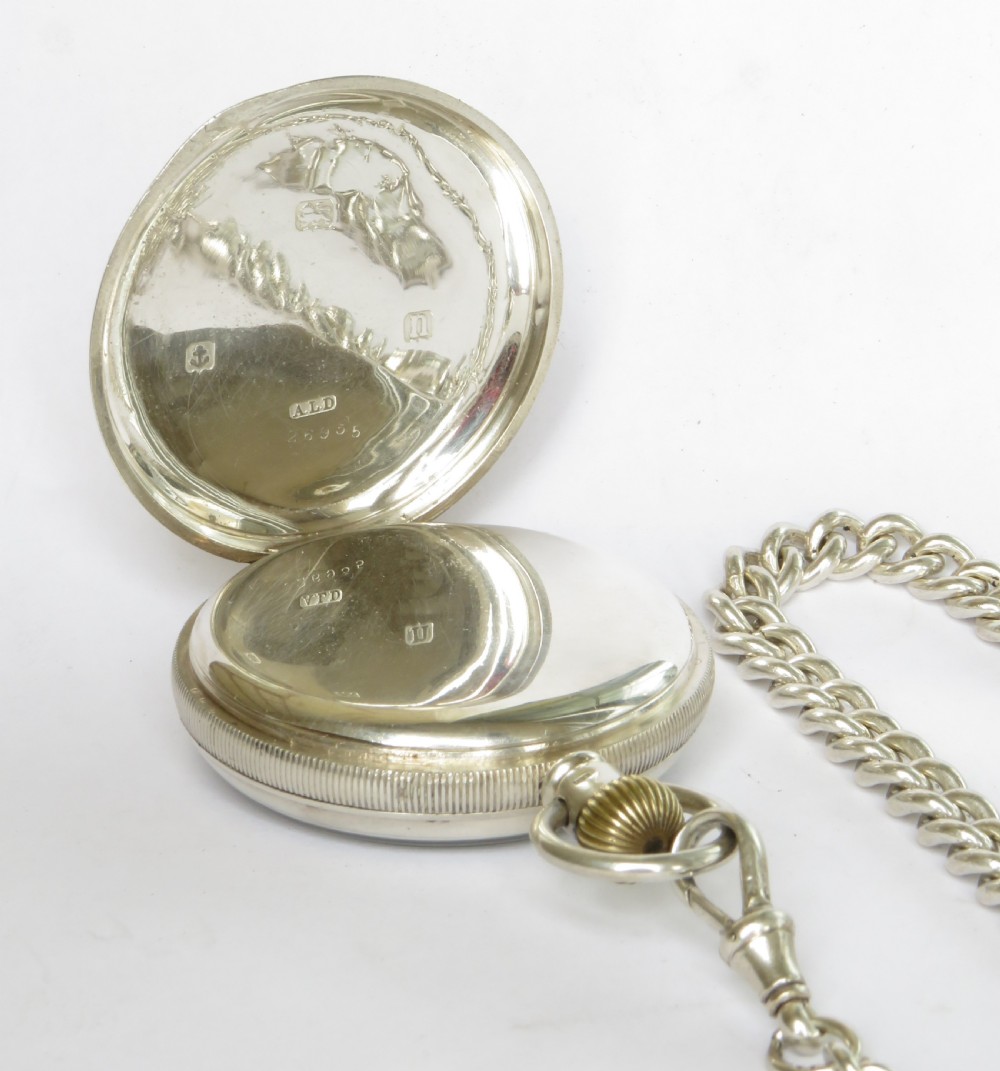Antique Waltham Traveler pocket watch & chain View III