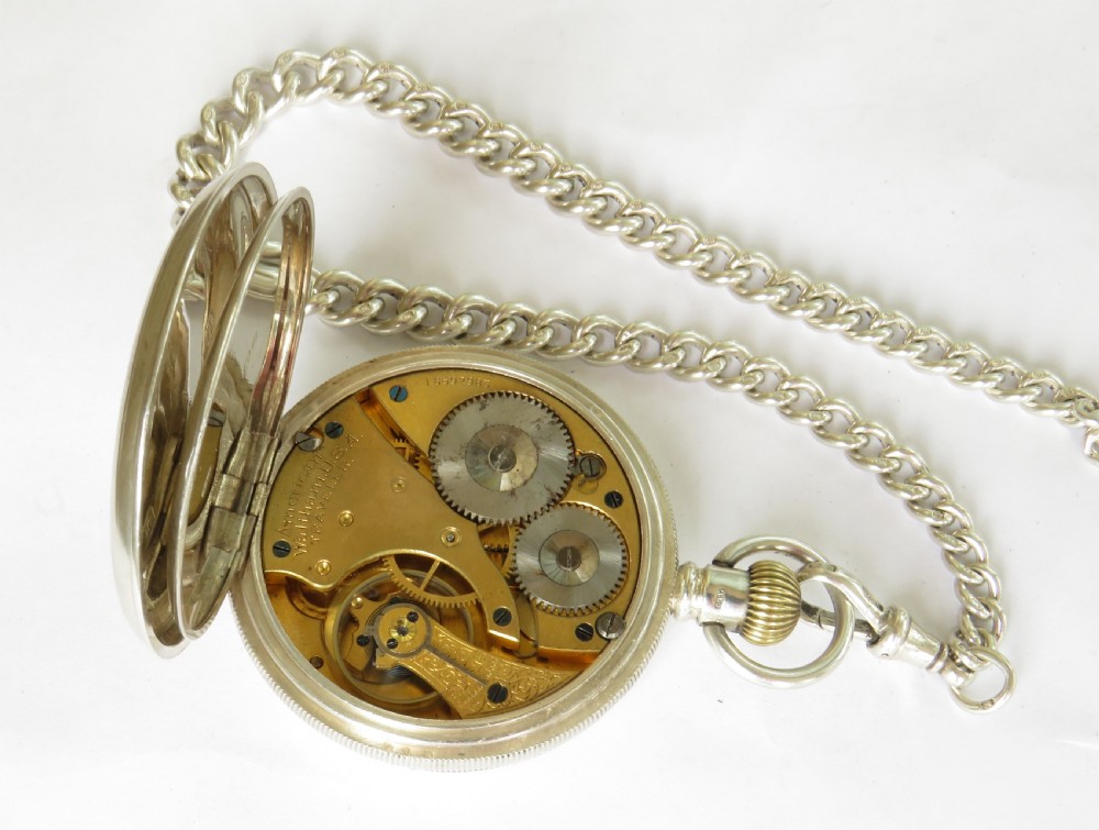Antique Waltham Traveler pocket watch & chain View IV
