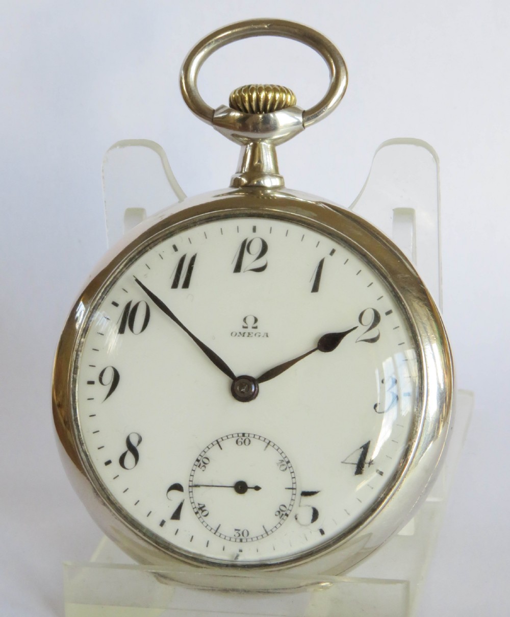Antique silver Omega pocket watch, c1915. View II