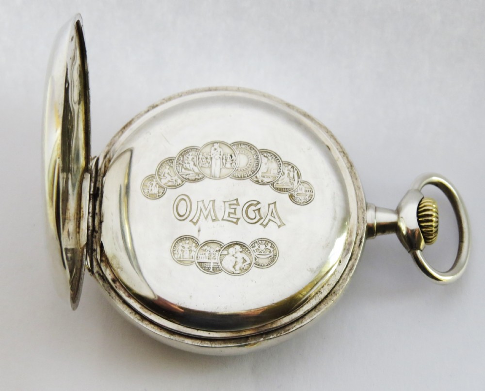 Antique silver Omega pocket watch, c1915. View IV