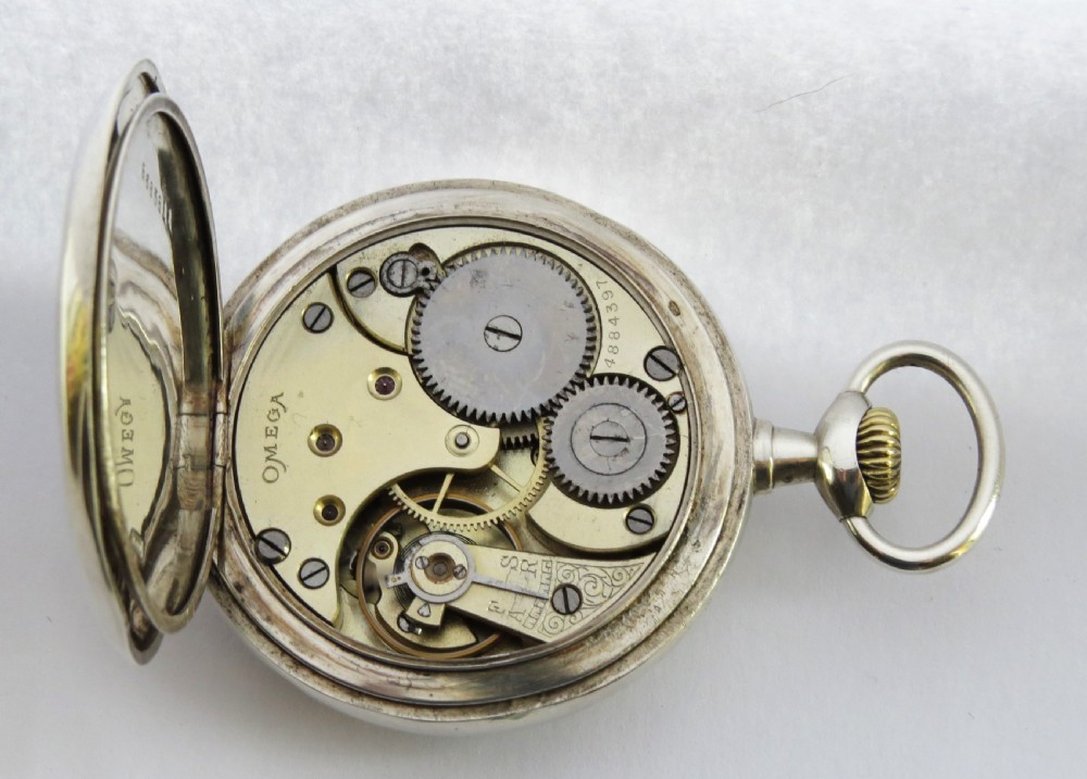 Antique silver Omega pocket watch, c1915. View VI
