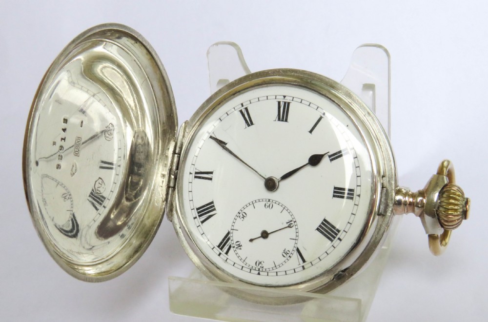Antique silver full hunter pocket watch, c1910