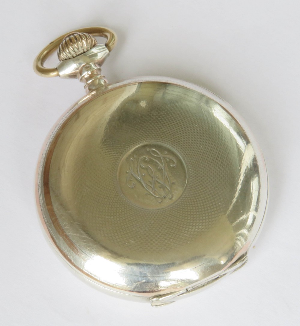 Antique silver full hunter pocket watch, c1910 View V