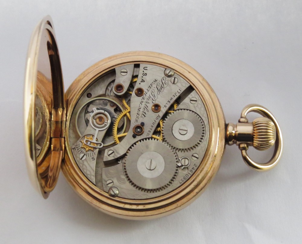 Antique Waltham Bartlett half hunter pocket watch, 1924. View VI