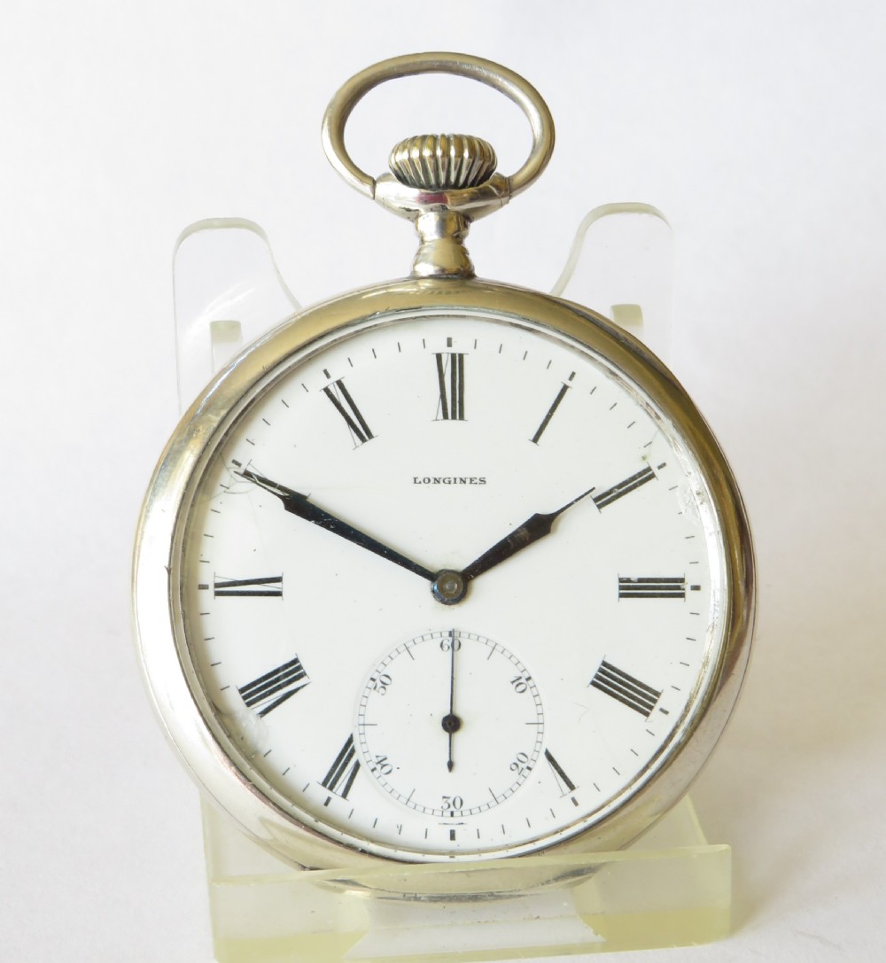 Antique silver Longines pocket watch, 1913 View II