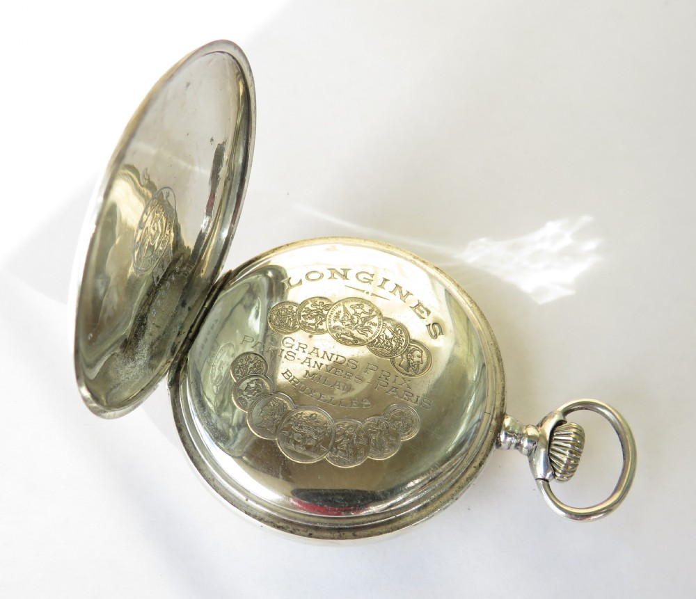 Antique silver Longines pocket watch, 1913 View III