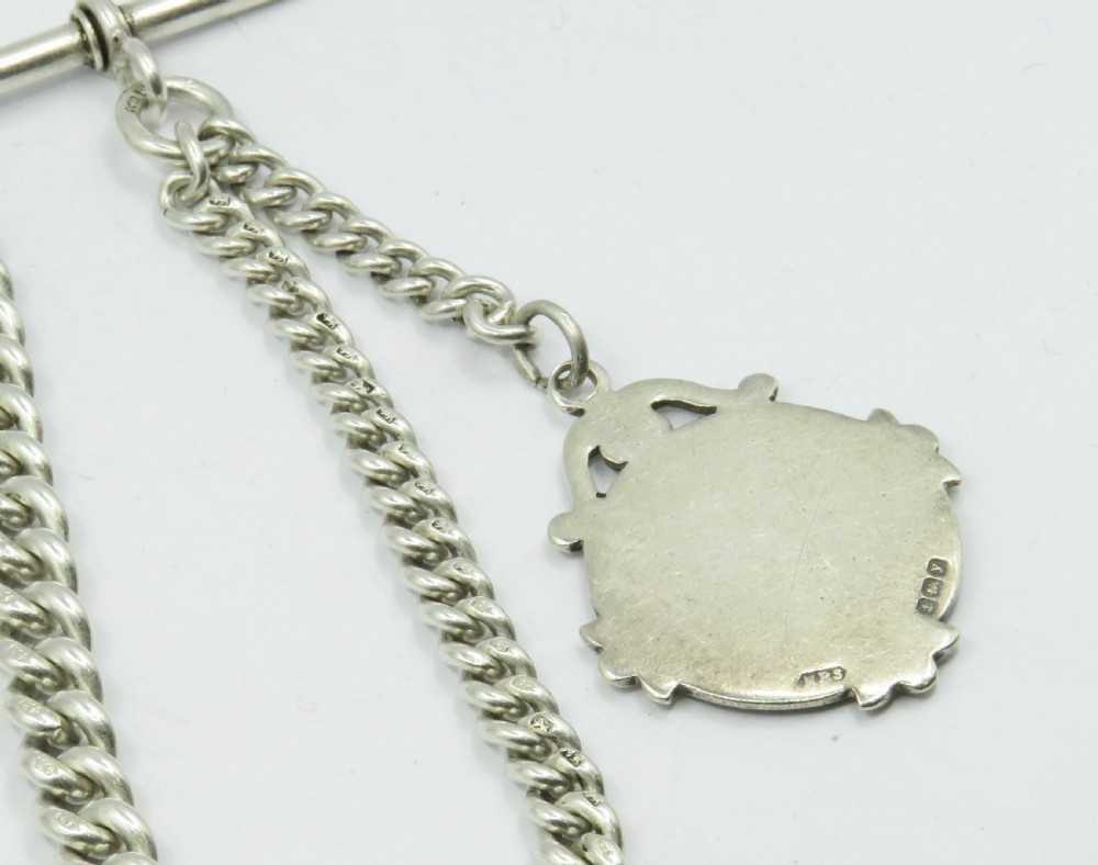 Antique graduated silver watch albert and fob. View III