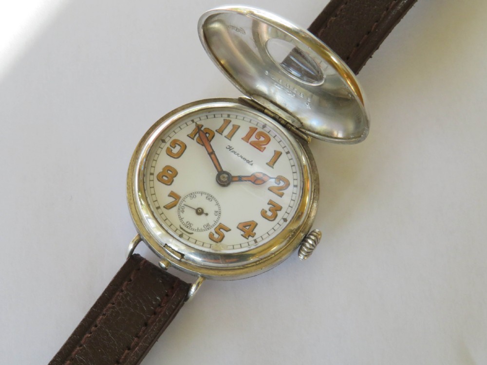 Antique silver Marvin half hunter trench watch, Harrods View III