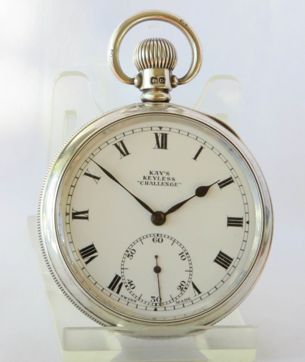 Silver Kays Keyless “Challenge” pocket watch, 1928 View II