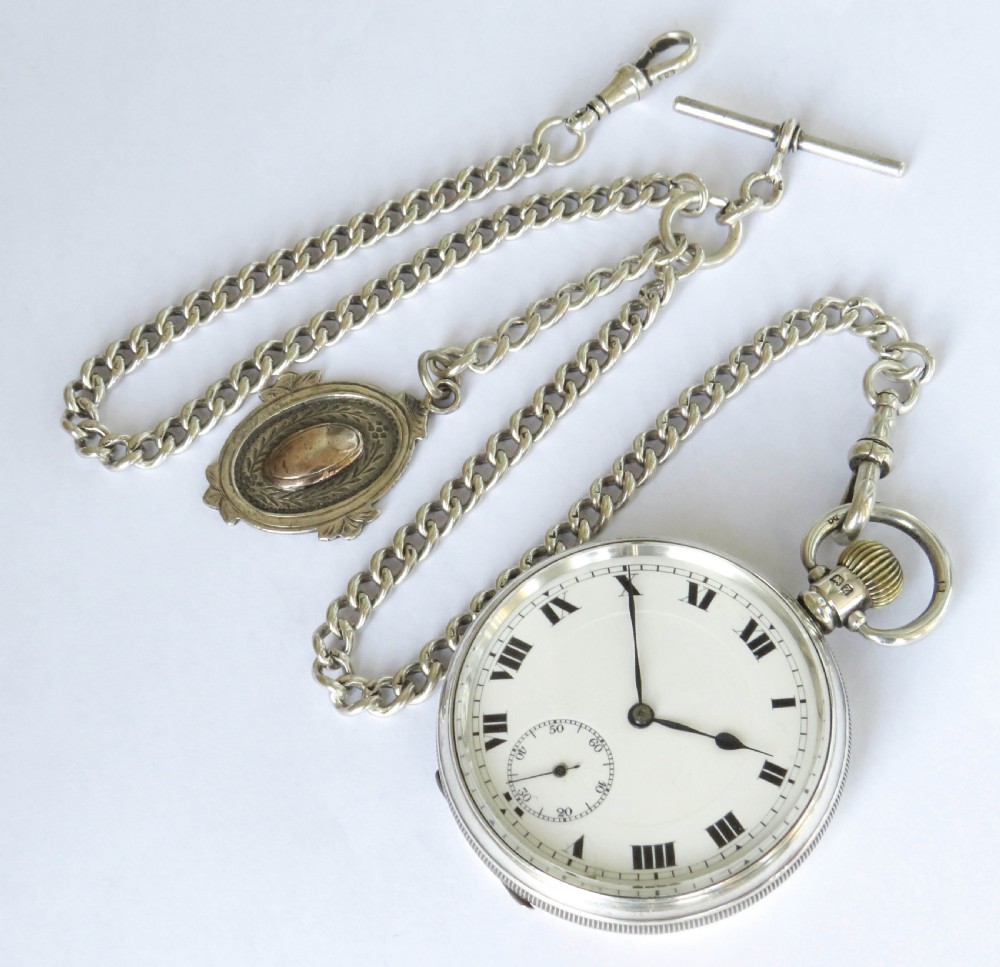 Antique silver pocket watch and chain View II