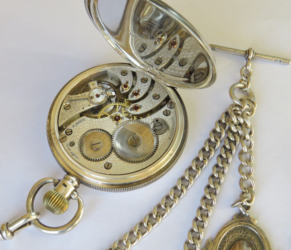 Antique silver pocket watch and chain View IV
