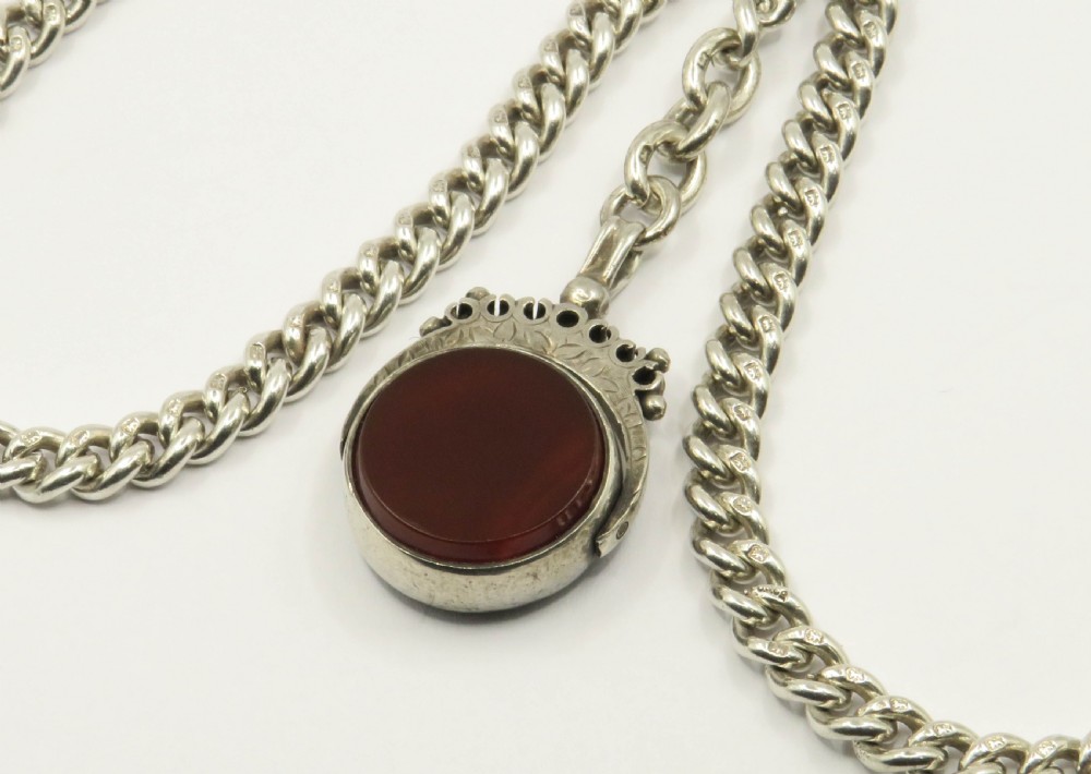 Antique silver double watch chain and swivel fob View II