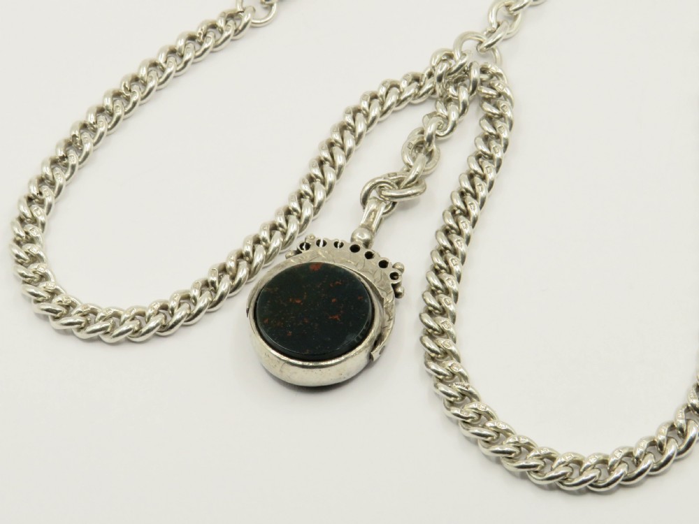 Antique silver double watch chain and swivel fob View III