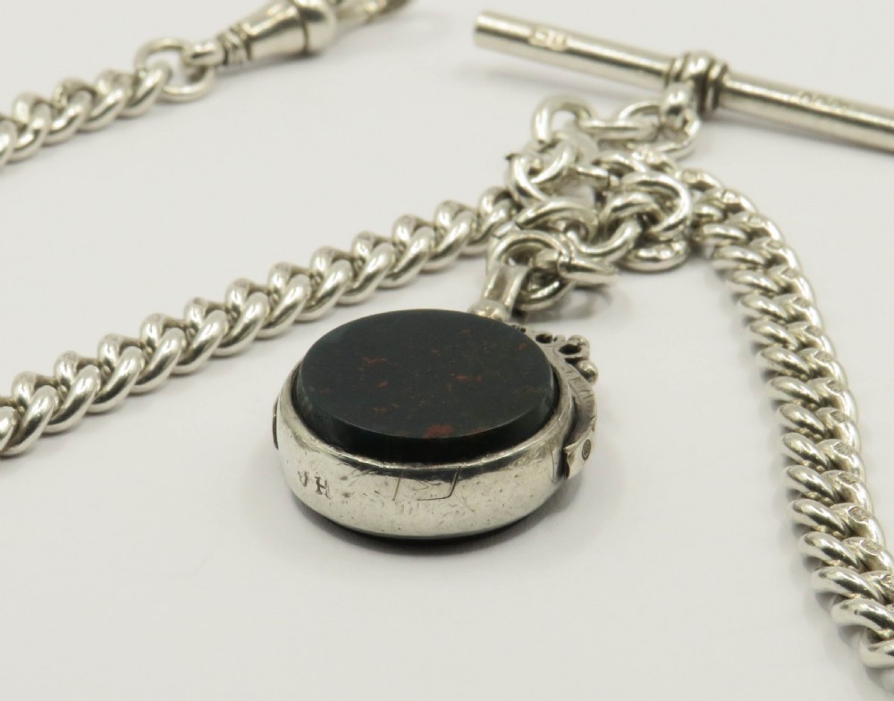 Antique silver double watch chain and swivel fob View IV