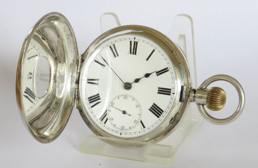 Antique Paul Moser silver half hunter pocket watch View II