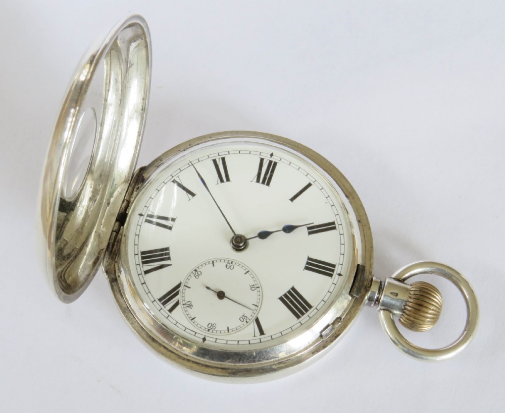 Antique Paul Moser silver half hunter pocket watch View III