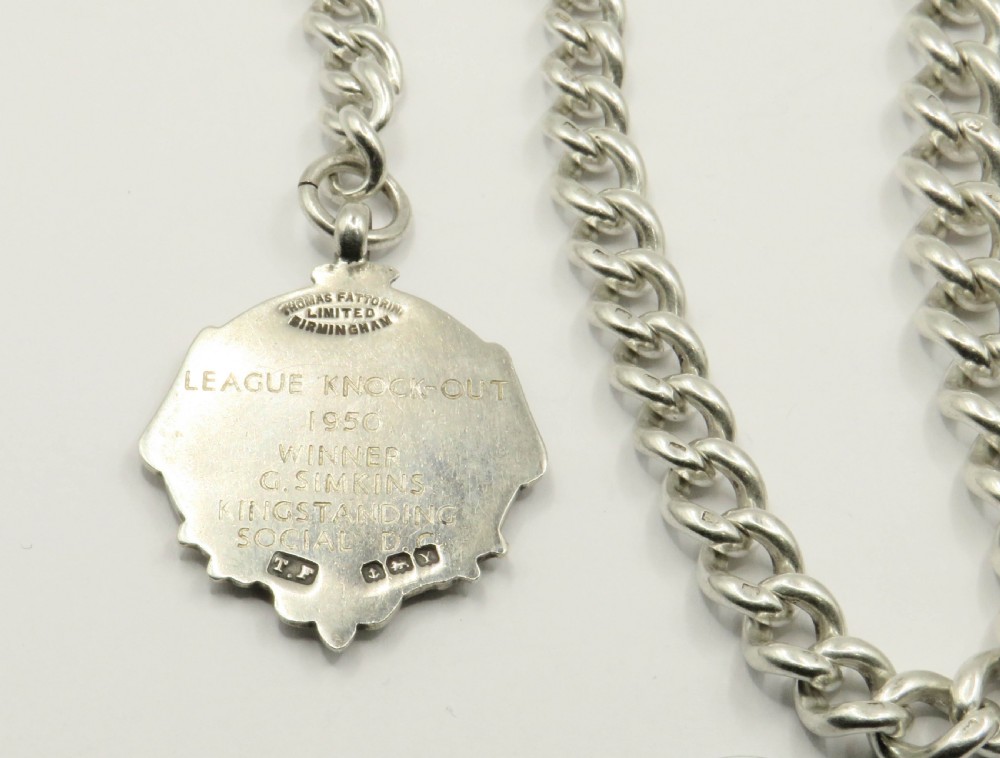 Antique silver pocket watch chain and domino fob, good weight View III