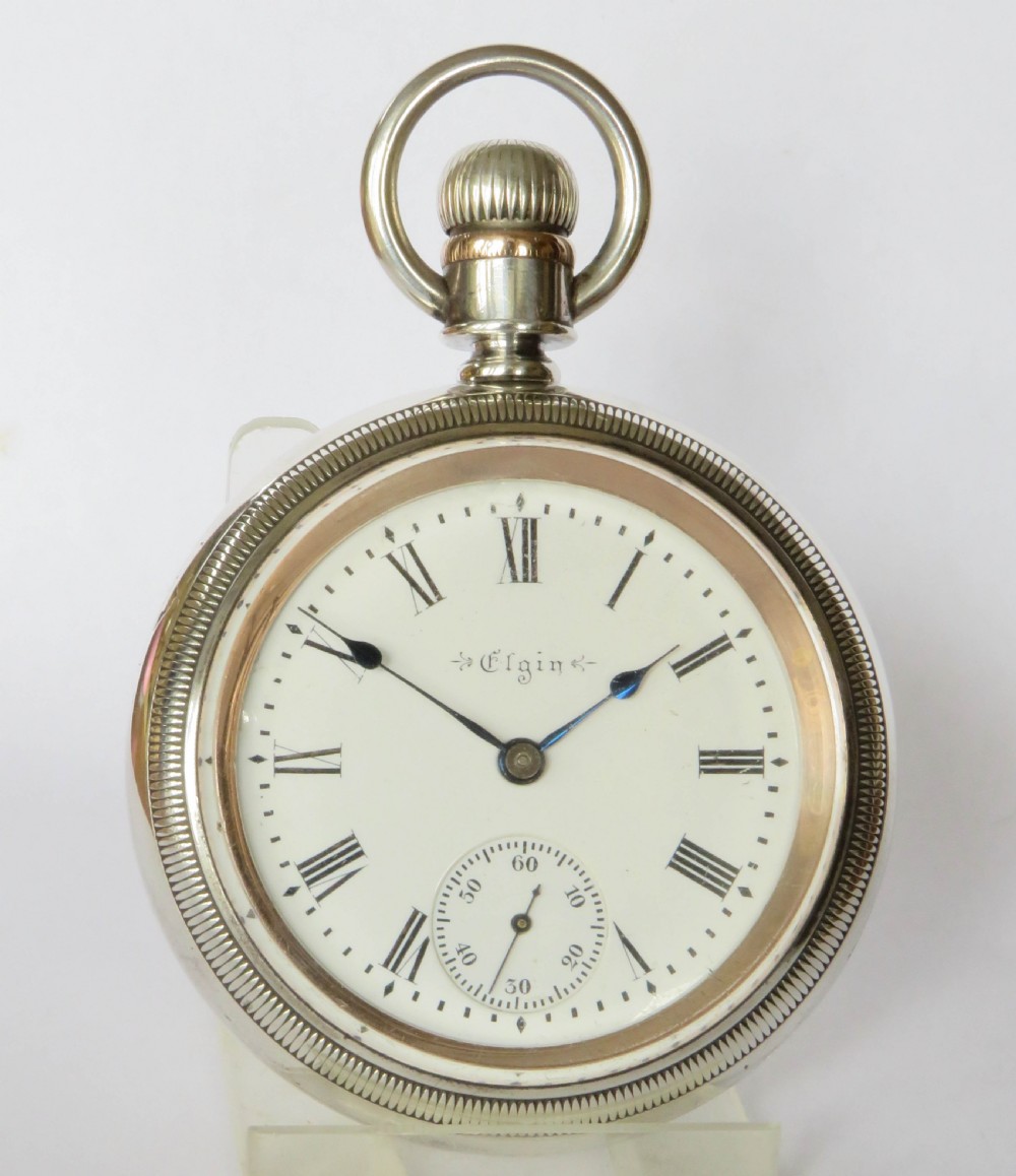 Large antique silver Elgin pocket watch, 1900 View II
